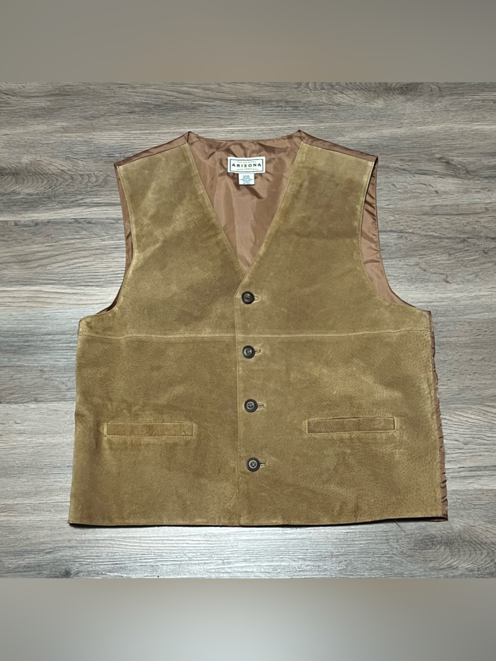 Arizona Jean Co Medium Vest 100% Leather Suede Brown Buttons Western 90s VTG